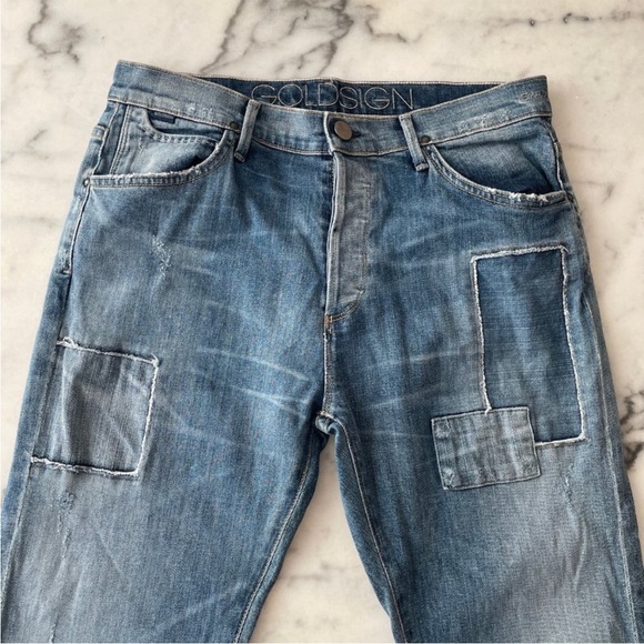 Goldsign Stevie Denim Patchwork high rise straight leg jeans - Picture 6 of 15